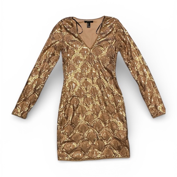 Forever 21 Dresses & Skirts - Gold Sequin Mini Dress with Long Sleeves